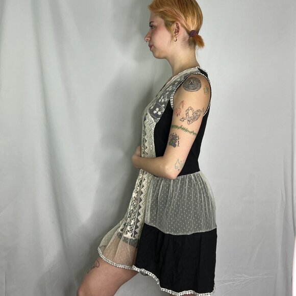 Joy Fashions Black Tunic Dress with Lace Overlay - Picture 2 of 9